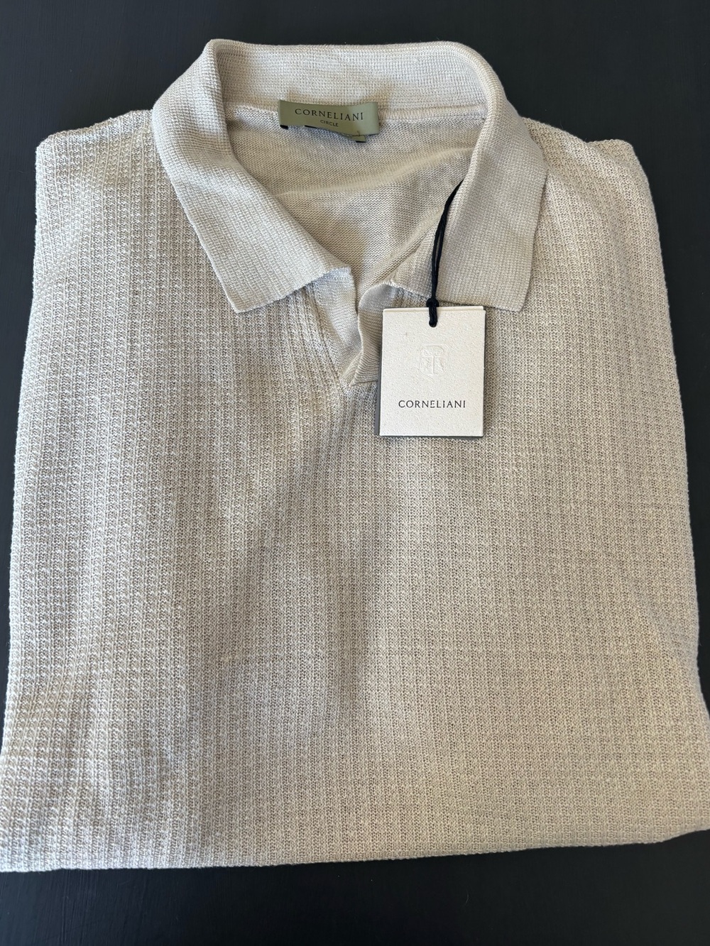 Corneliani Men's Light Cream Textured Polo